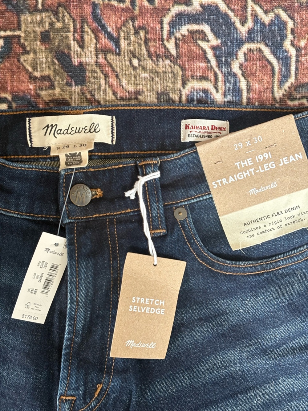 Madewell Men’s Selvedge Denim 1991 Straight Leg Jeans in Dark Indigo Wash